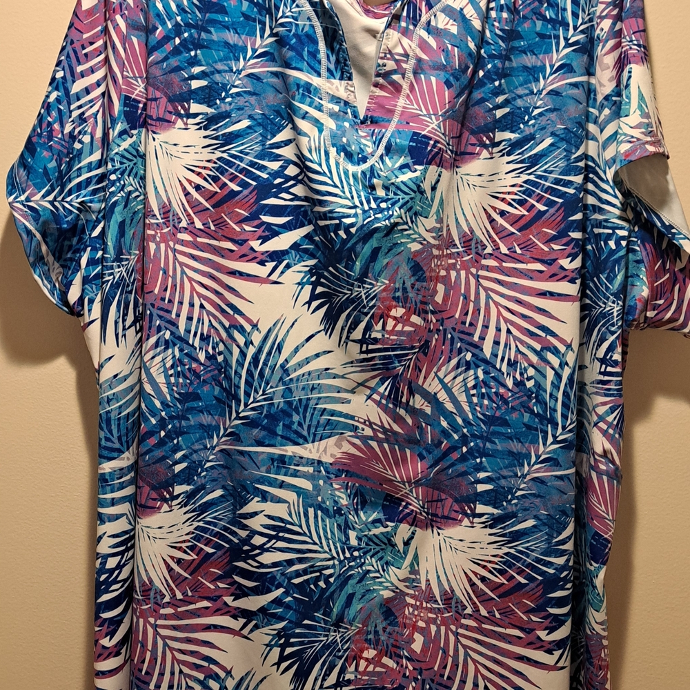 Swimsuits For All Tropical Blue and Pink Casual Shirt